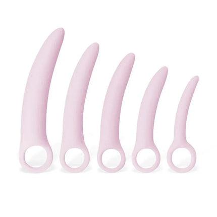 Adalet Set of 5 Pieces Vaginal Dilators in pink silicone, featuring five graduated sizes for safe vaginal widening and pelvic floor strengthening.