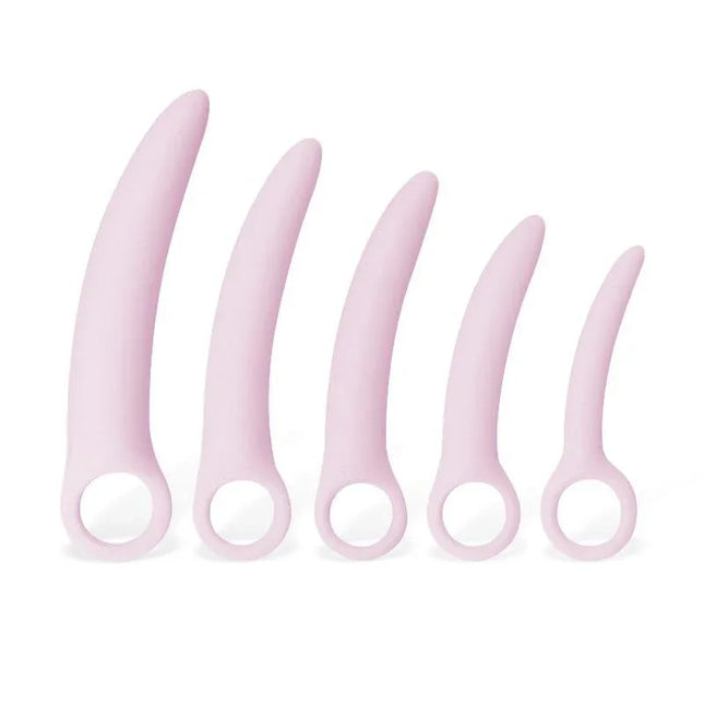 Adalet Set of 5 Pieces Vaginal Dilators in pink silicone, featuring five graduated sizes for safe vaginal widening and pelvic floor strengthening.