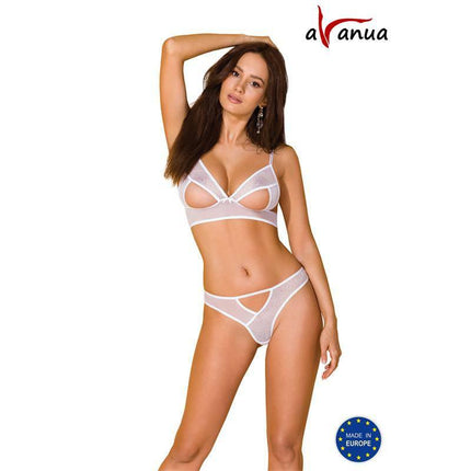 Adelina 2 Pieces Set White by Avanua, semi-transparent lingerie, European quality, featuring a bra and thong, elegant design.