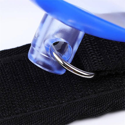Closeup of Adjustable Anklecuffs with Suction Cups showing secure Velcro strap and metal ring detail.