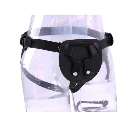 Adjustable Black Silicone Harness on clear mannequin, showcasing adjustable rings and secure design for comfort and flexibility.