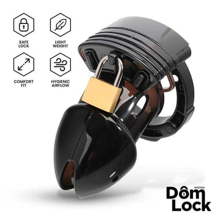 Adjustable Chastity Cage with Spacers - Domlock, premium chastity device for safe and controlled exploration.