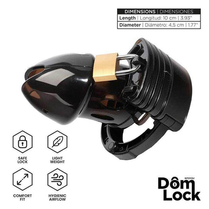 Adjustable Chastity Cage with Spacers - Domlock, premium device for controlled exploration, 10 cm length, 4.5 cm diameter, safe lock.