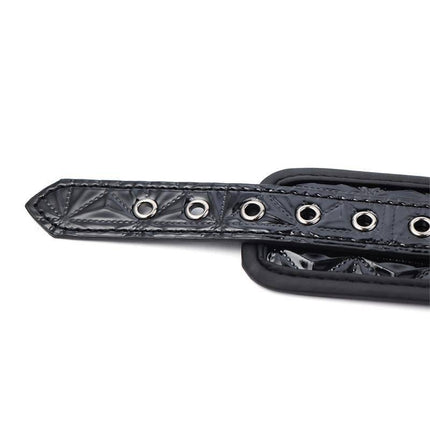 Adjustable Handcuffs Sapphire Vegan Leather close-up, showcasing premium vegan leather and durable buckle design by Black Saphire.