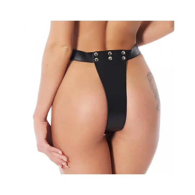Adjustable Harness with Anal Plug in black leather for hands-free pleasure and secure comfort.