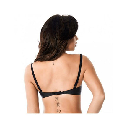 Back view of woman wearing Adjustable Leather Open Bra showcasing sleek design and luxury look.