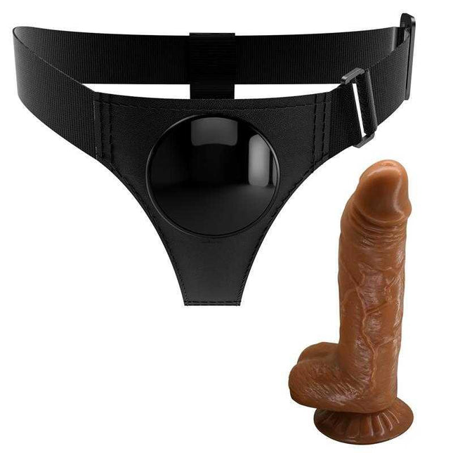 Adjustable Michael Harness with Realistic Dildo featuring lifelike texture and adaptable strap-on design for couples and solo play.