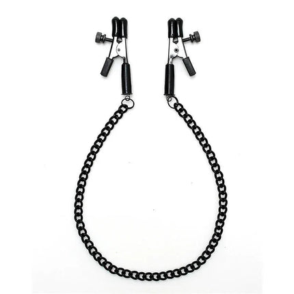 Adjustable nipple clamps with black chain for personalized pressure control and intimate play, featuring a minimalist and comfortable design.