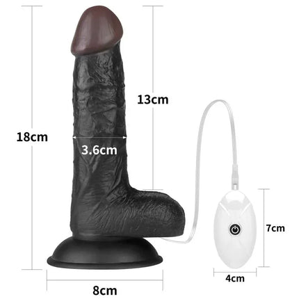 Adjustable Strap on with Dildo 10 Functions 7.0 showcasing black dildo with measurements and remote control for enhanced pleasure.