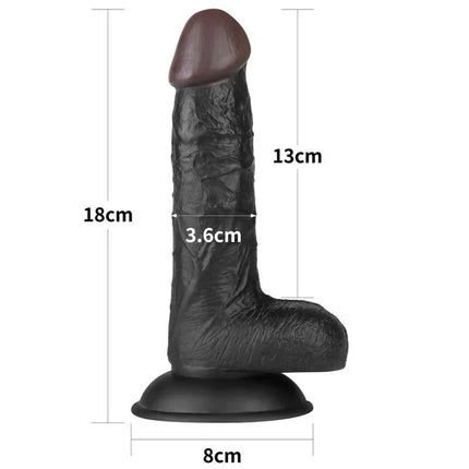 Realistic dildo with measurements in centimeters, showcasing design and detail.