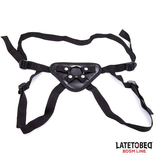 Adjustable Strap On with Metal Ring from Latetobed BDSM Line, featuring customized fit and O-shaped metal ring on a secure harness.