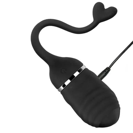 Adoree Vibrating Egg USB Remote Control USB Silicone in black, phthalate-free, featuring a heart-shaped remote tail for discreet pleasure.