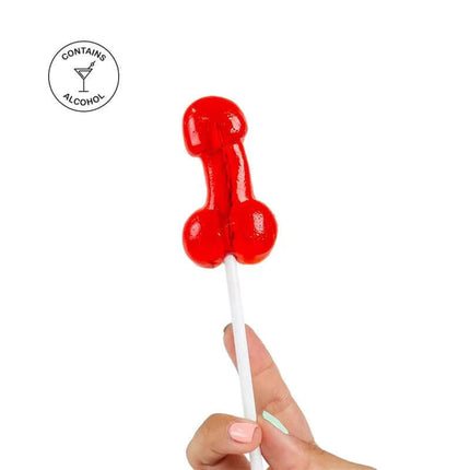 Penis Shaped Lollipop Strawberry Daiquiri Flavor with Alcohol, a playful adult candy with 4.8% ABV for fun celebrations.