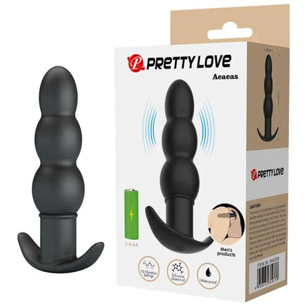 Aeaeas Vibrating Anal Plug in packaging, soft silicone design for comfort and easy cleanup, prostate stimulation, 11 cm length x 3 cm width.
