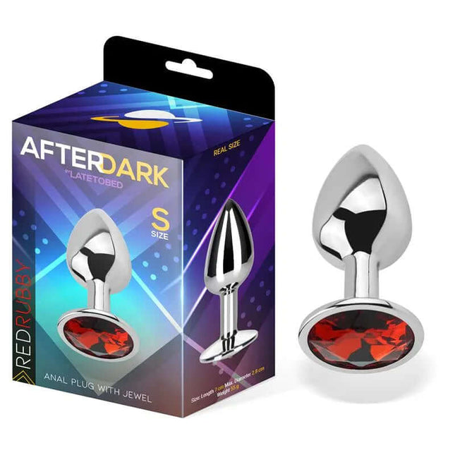 Butt Plug with Jewel Red Rubby Size S Aluminium product with packaging