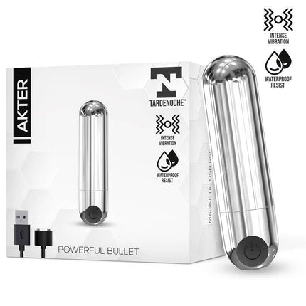 Akter Vibrating Bullet Super Powerfull Magnetic USB in packaging with USB charger, designed for intense vibration and pleasure.