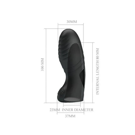 Alan Silicone Fingering Vibrator with size dimensions, compact black design, ideal for discreet sensual stimulation, 100mm length, 37mm width