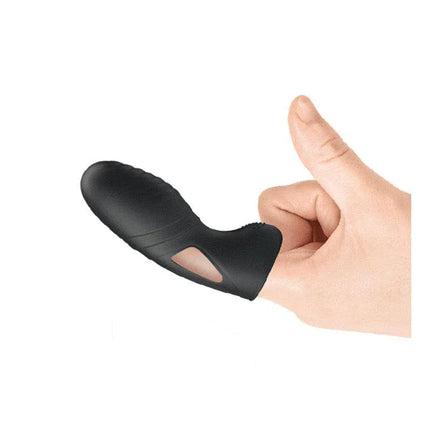 Hand holding Alan Silicone Fingering Vibrator, a discreet and compact silicone stimulator for solo and couples play.