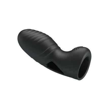 Alan Silicone Fingering Vibrator - black discreet silicone finger stimulator for foreplay and solo use, 10cm by 3.7cm size.