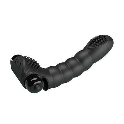Black Alexander Vibrating Finger Sleeve with textured surface for enhanced stimulation.