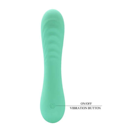 Alexisrose Vibrator Full Silicone, mint green design, showing on/off button with ergonomic shape for full-coverage stimulation.