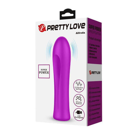 Alfreda Vibrator Violet with 12 vibration modes and textured silicone design for powerful and flexible pleasure.