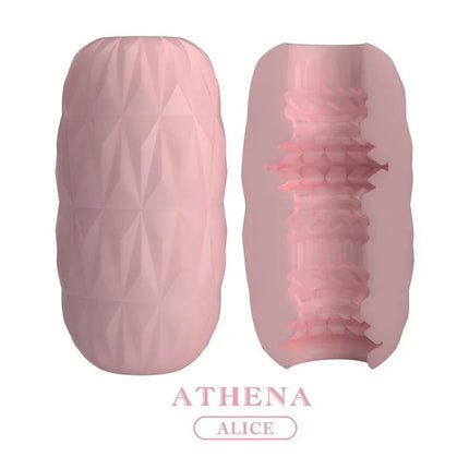 Alice Men Masturbator Pink with textured design and soft TPR material, featuring a wavy exterior for secure grip and personalized pleasure.