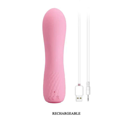 Alice Vibe 12 functions Light Pink personal massager with USB charging cable, medical-grade silicone, rechargeable and ergonomic design.