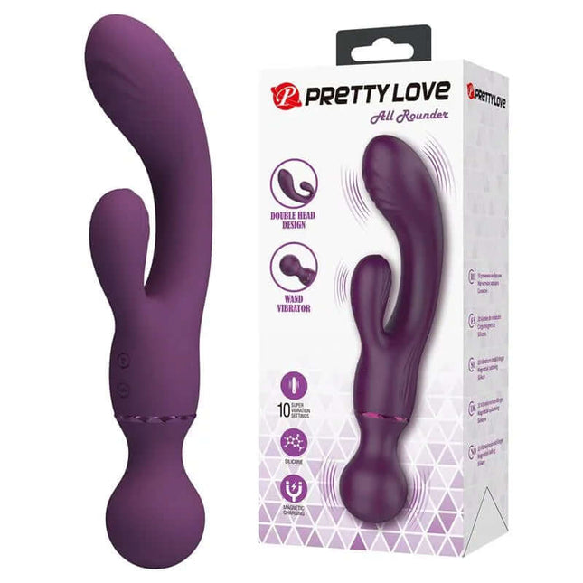 All Roundet Viba and Massager 2 in 1 with packaging, featuring dual-head design, silicone construction, and wand-style handle for versatile stimulation.