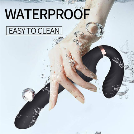 Hand holding Allow Vibe with rotation and thrusting under water, showcasing waterproof and easy-to-clean design features.