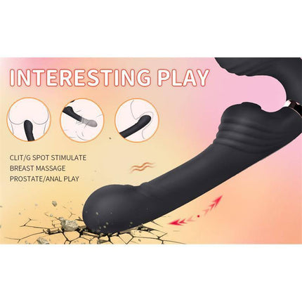 Allow Vibe with rotation and thrusting dual-head massager with 7 vibration modes shown for clit, G-spot, and prostate stimulation.