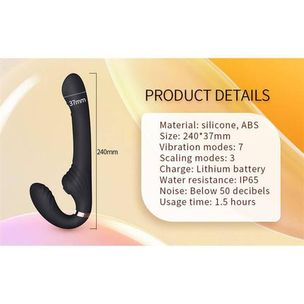 Allow Vibe with rotation and thrusting dual-head massager product details including size, material, vibration and thrusting features.