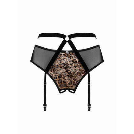 Allunes Suspender Belt in leopard print with adjustable straps, designed for elegant evenings. Available in size S/M, L/XL, XXL/XXXL.