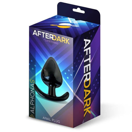 Alphona S Butt Plug Size S 6.8 cm x 3.5 cm packaging display, featuring premium silicone anal plug by Afterdark.