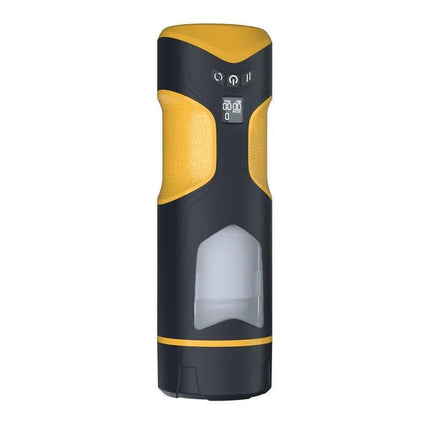 Alston Thrusting and Rotating Masturbator in modern black and yellow design with futuristic features for enhanced solo sessions.