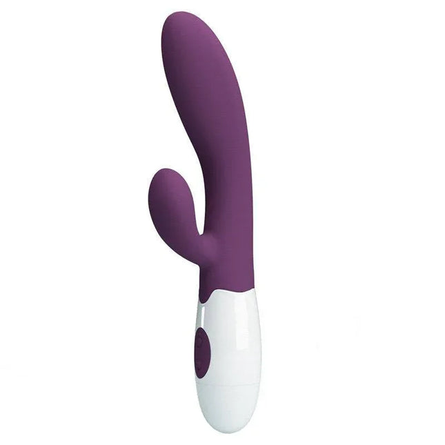 Alvis 30 functions Vibe Purple dual-action vibrator in satin-finish silicone with 30 vibration functions for pleasure.