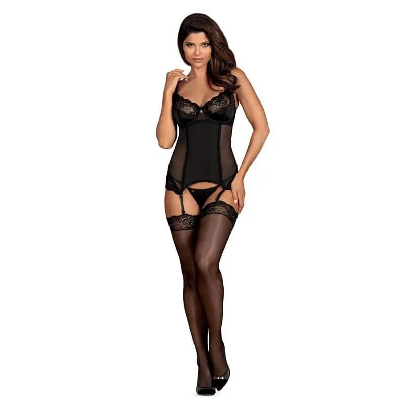 Amallie Corset with Thong and Garter Black - secretsextoys.store
