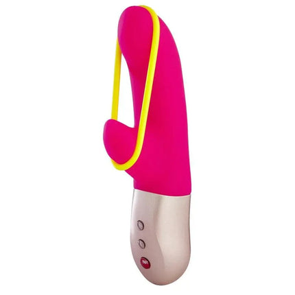 Amorino G-Spot Vibe Pink/Neon Yellow dual-action vibrator for clitoral and G-spot stimulation, body-safe design