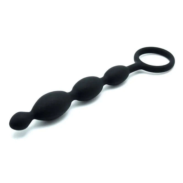 Anal Beads 19,5 cm, black silicone, flexible and body-safe, designed for progressive sensation and comfort during use.
