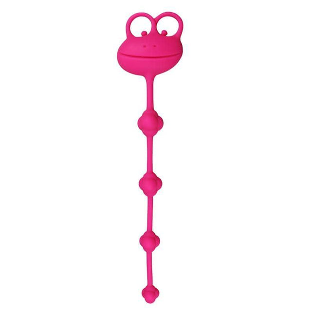 Anal Beads Frog Pink by Psyche for adult pleasure, medical-grade silicone, flexible beads with two-finger handle, body-safe design
