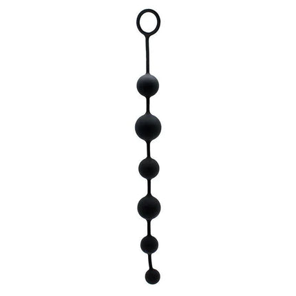 Anal Beads Silicone 40 cm with graduated beads and finger-hole end for secure handling, made from body-safe black silicone