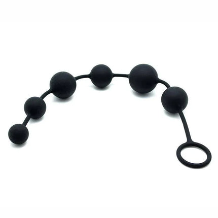 Anal Beads Silicone 40 cm in black, featuring graduated beads and a finger-hole end for secure handling, made from body-safe silicone.
