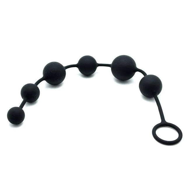 Anal Beads Silicone 40 cm in black, featuring graduated beads and a finger-hole end for secure handling, made from body-safe silicone.
