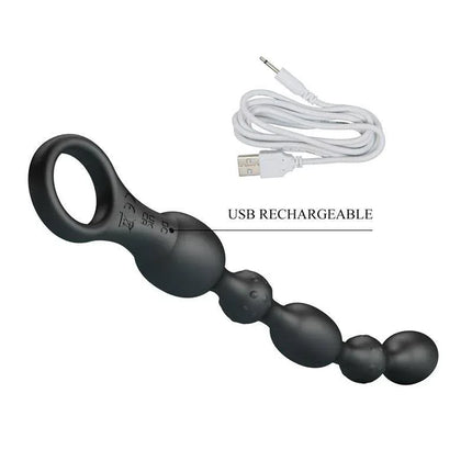 Pretty Love 10 Function Anal Beads with Vibration, USB rechargeable, body-safe silicone and ABS, for solo or shared pleasure.