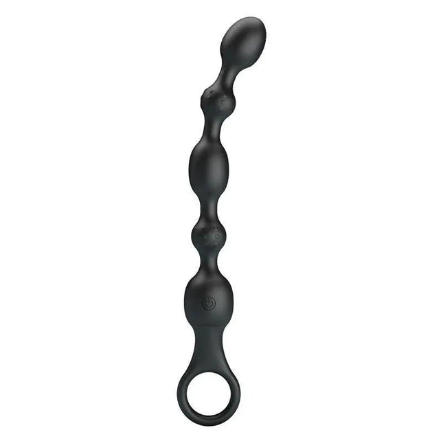 Pretty Love 10 Function Anal Beads with Vibration in black silicone with beaded design for enhanced stimulation.