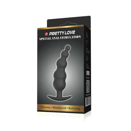 Anal Bubble Plug Black Silicone packaging featuring a bubble-tip design for comfortable P-spot exploration