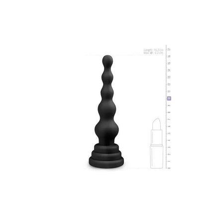 Anal Dildo - Black with beaded silicone shaft, 16 cm length, 3 cm diameter, shown with size comparison and measurement scale.