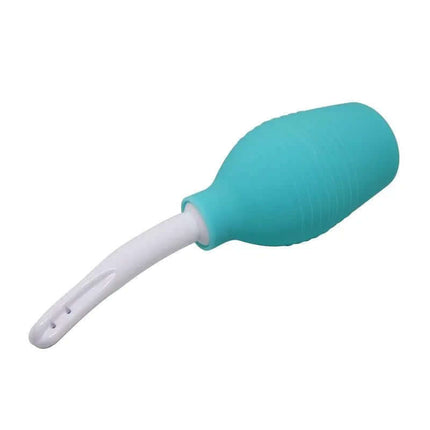 Anal Douche 310 ml medical-grade silicone douche in blue with ergonomic design and detachable bulb for hygienic cleaning.