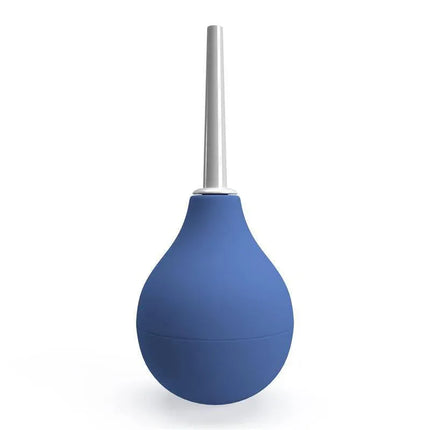 Anal Douche Blue 160 ml with soft medical PVC, suitable for personal care and professional use, shown with interchangeable adapter.