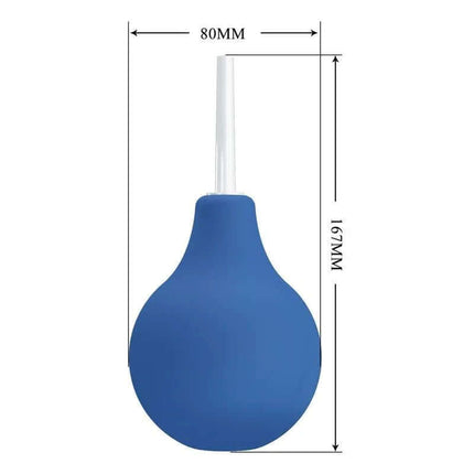 Anal Douche Blueb 224ml with ergonomic nozzle and compact design shown with dimensions 80mm by 167mm.